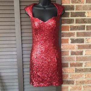 NWT Guess Red Sequin C/S Claudia Bodycon Dress